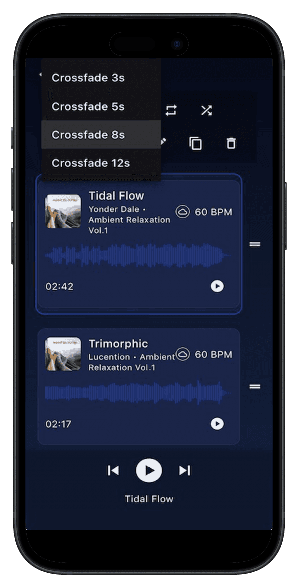 Application audiorooms Studio – crossfade entre playlists