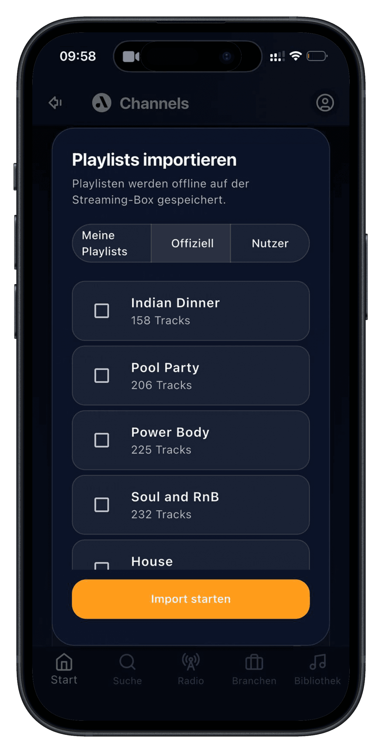Import de playlists dans l'application audiorooms